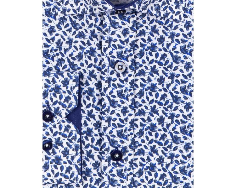 SL 6803 Men's white & dark blue micro floral print pure cotton shirt Men's shirts