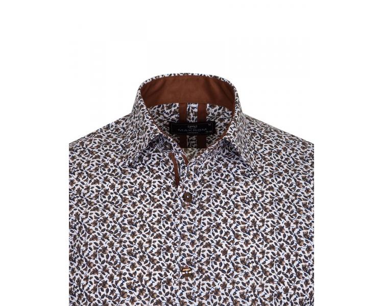 SL 6803 Men's white & brown micro floral print pure cotton shirt Men's shirts