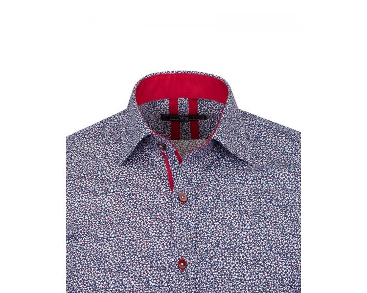 SL 6807 Men's dark blue & red micro flowers print long sleeved shirt Men's shirts