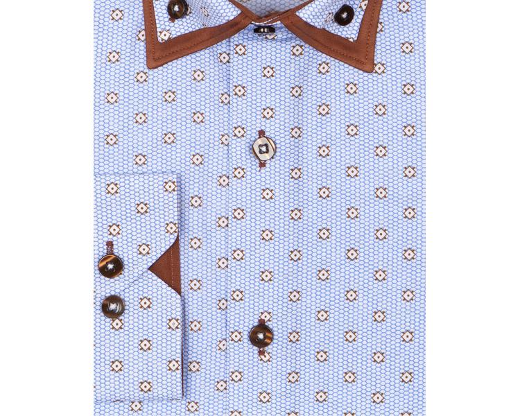SL 6814 Men's blue & brown honeycomb print double collar shirt Men's shirts