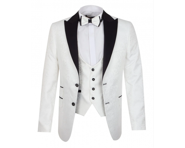 J 411 Men's white paisley & floral print blazer with waistcoat Blazers