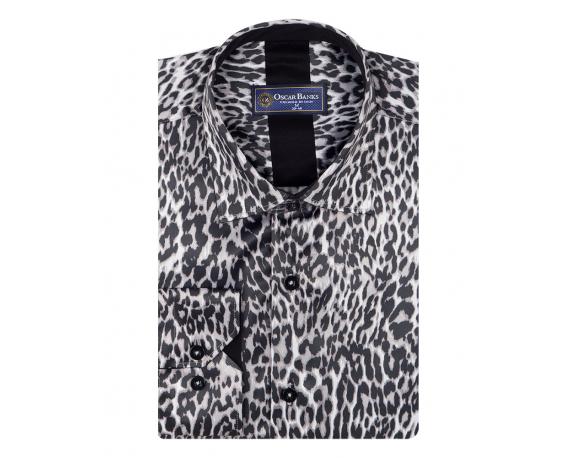 SL 5745 Men's cheetah design print satin shirt Men's shirts
