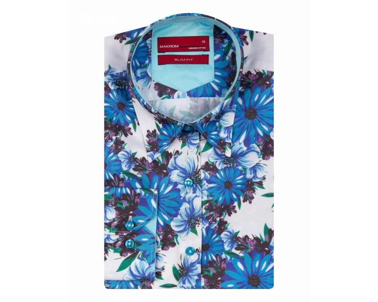 LL 3258 Белая рубашка с синими цветами Женские рубашки