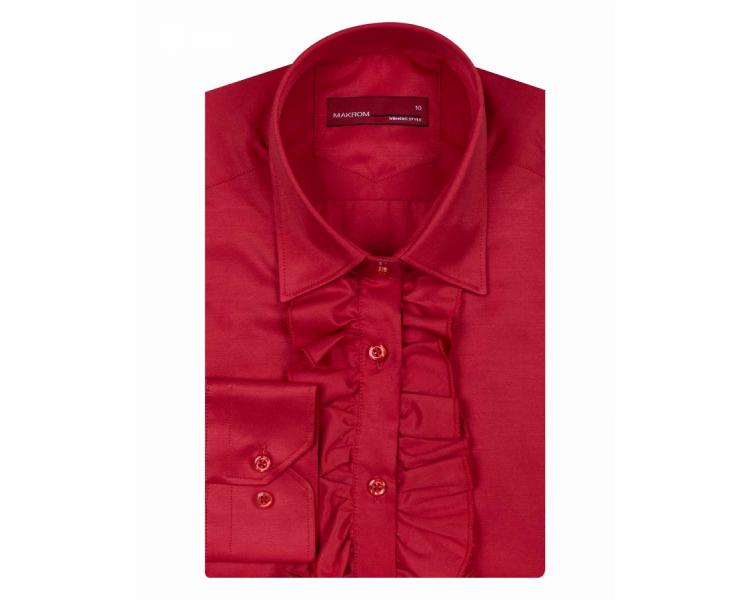 LL 3291 Women's red plain long sleeved shirt with frill placked Hemden für Damen