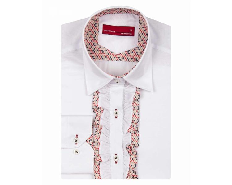 LL 3298 Women's white & dot print long sleeved shirt with frill on placket Women's shirts