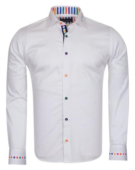 SL 6621 Men's white striped print trim cotton shirt