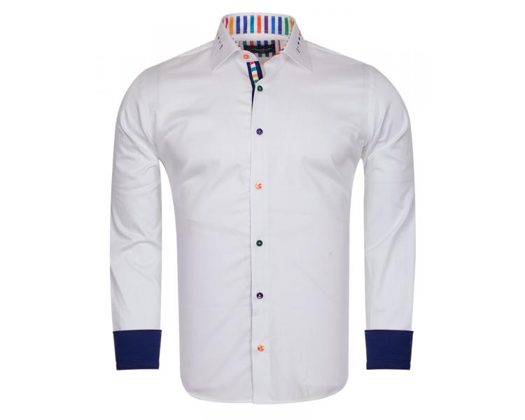 SL 6621 Men's white striped print trim cotton shirt Men's shirts