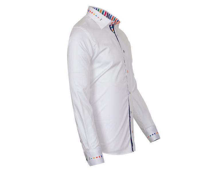 SL 6621 Men's white striped print trim cotton shirt Men's shirts