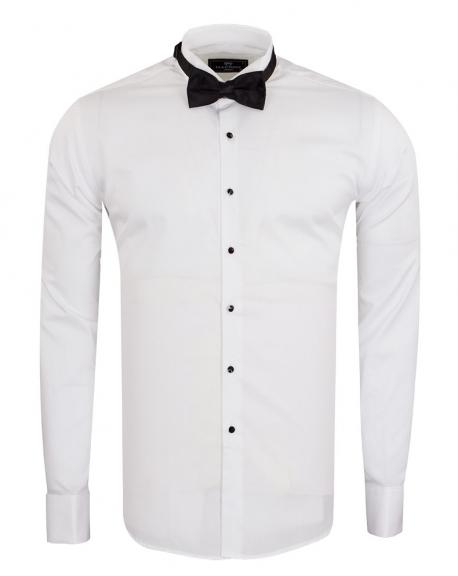 SL 7019 Men's white wing collar smoking shirt with double cuff