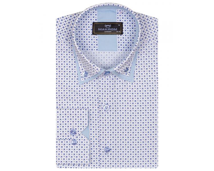 SL 6815 Men's white & blue double collar print long sleeved shirt Men's shirts