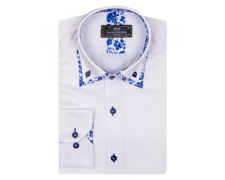 SL 6899 Men's white double collar floral print trim long sleeved shirt Men's shirts