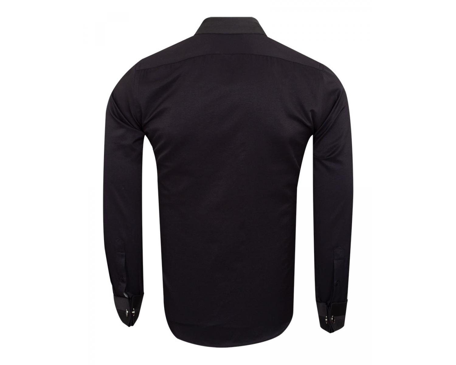 SL 6745 Men's black double cuff shirt with ornament print details &  cufflinks - Quality Designed Shirts