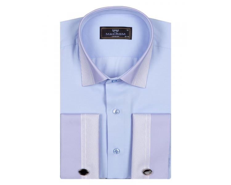 SL 6745 Men's light blue double cuff shirt with ornament print details & cufflinks Men's shirts