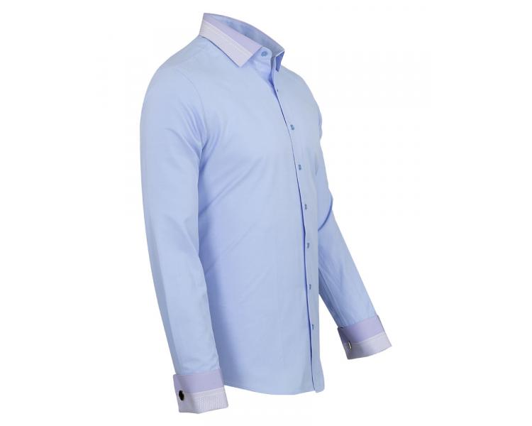 SL 6745 Men's light blue double cuff shirt with ornament print details & cufflinks Men's shirts
