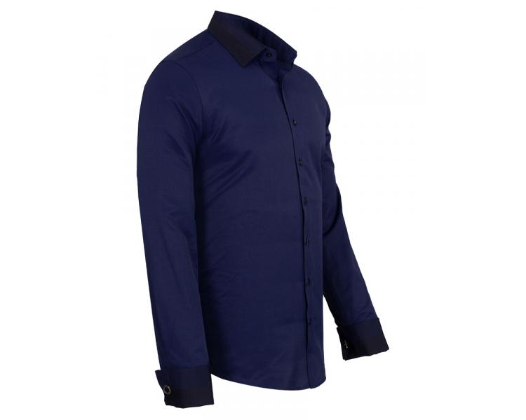 SL 6745 Men's dark blue double cuff shirt with ornament print details & cufflinks Men's shirts