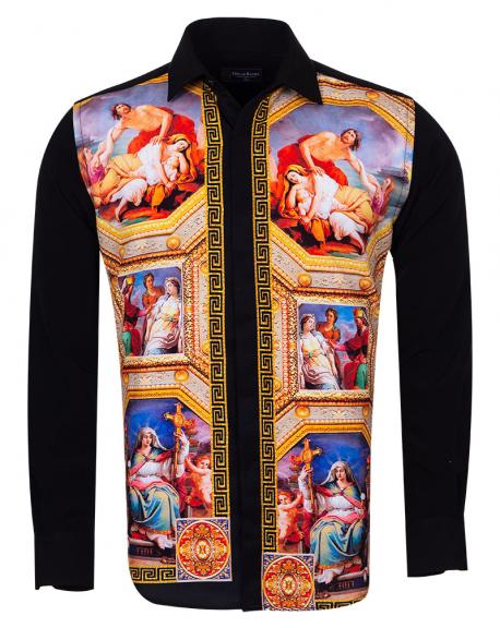 SL 6673 Men's exclusive back madonna rome print satin shirt