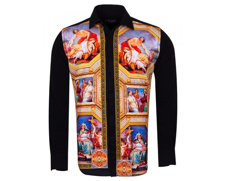 SL 6673 Men's exclusive back madonna rome print satin shirt Men's shirts
