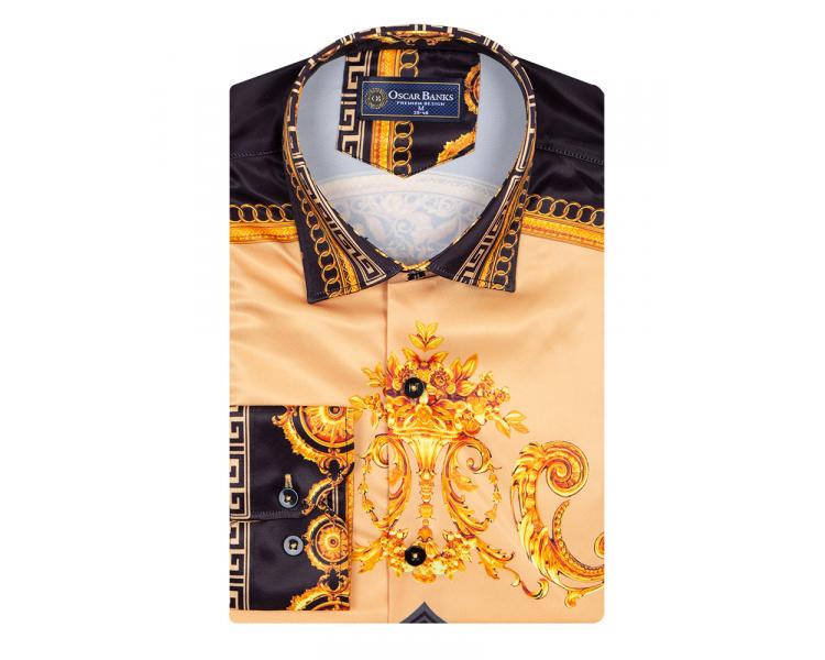 Oscar Banks Satin Baroque Print Mens Patterned Long Sleeved Shirt SL6945