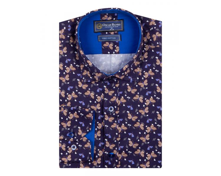 SL 6846 Men's dark blue nature butterly print pure cotton shirt Men's shirts