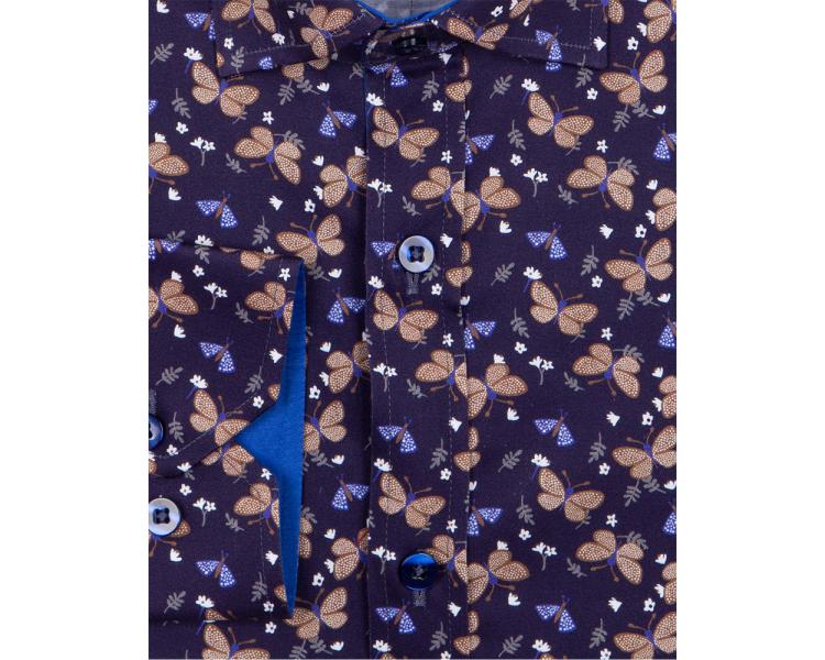 SL 6846 Men's dark blue nature butterly print pure cotton shirt Men's shirts