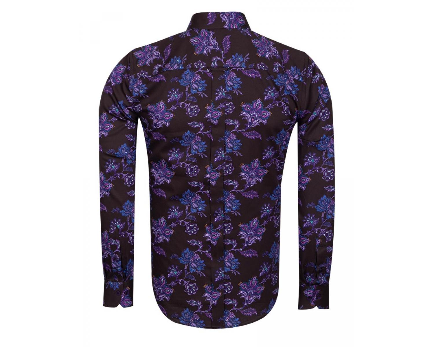 SL 6698 Men's black & purple paisley print long sleeved pure cotton ...