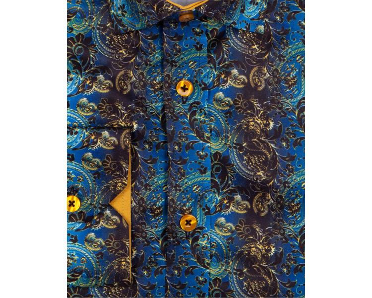 SL 6866 Men's dark blue & yellow paisley print long sleeved shirt Men's shirts