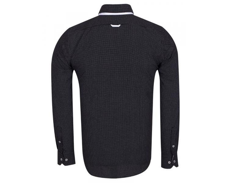SL 6653 Men's black & white double collar polka dot print long sleeved shirt Men's shirts