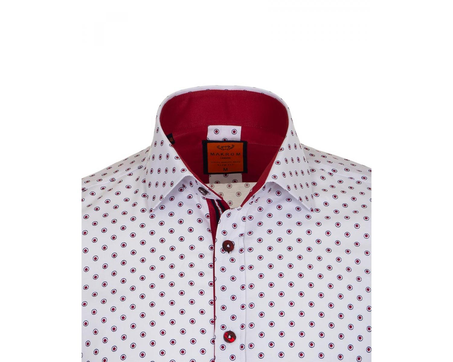 SL 6684 Men's white & red polka dot print long sleeved shirt - Quality ...