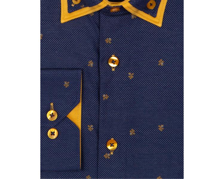 SL 6816 Men's dark blue micro dot print double collar shirt Men's shirts