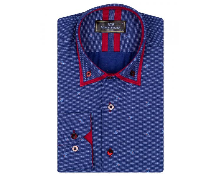 SL 6816 Men's royal blue micro dot print double collar shirt Men's shirts