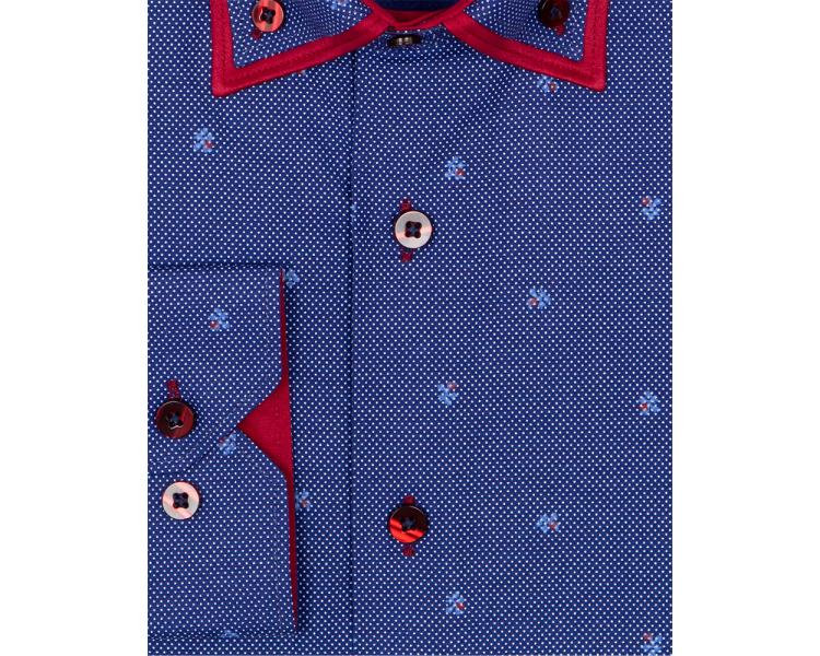 SL 6816 Men's royal blue micro dot print double collar shirt Men's shirts