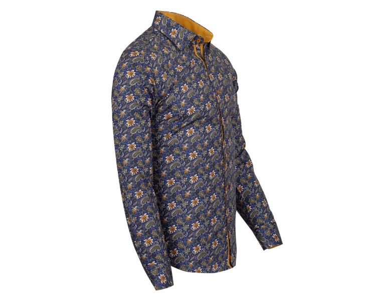 SL 6809 Men's dark blue & camel paisley print long sleeved shirt Men's shirts