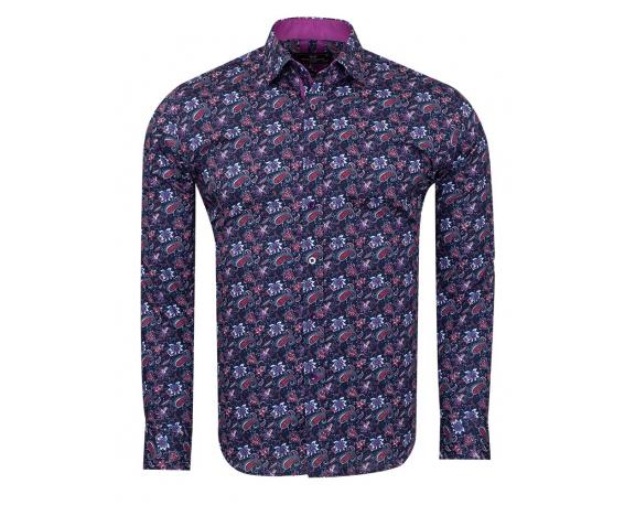 SL 6809 Men's burgundy & purple paisley print long sleeved shirt Men's shirts