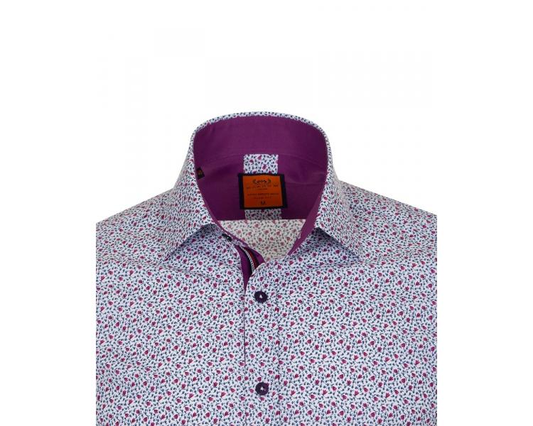 SL 6686 Men's white & purple flowers print long sleeved shirt Men's shirts