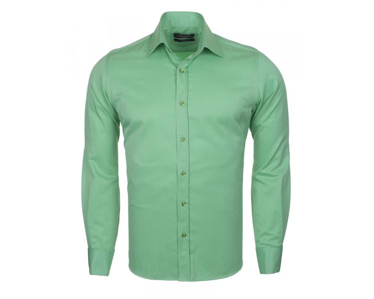 SL 1045-A Men's green plain double cuff shirt with cufflinks Men's shirts