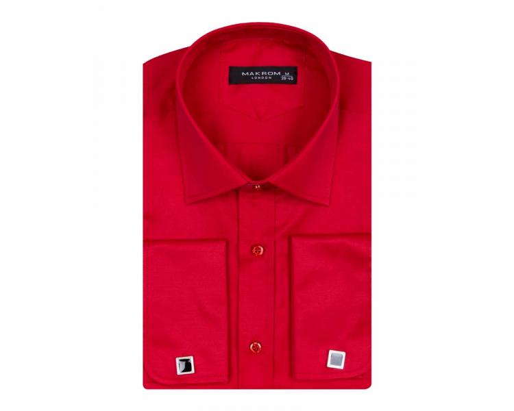 Men's red plain double cuff shirt with cufflinks SL 1045-B Hemden für Herren