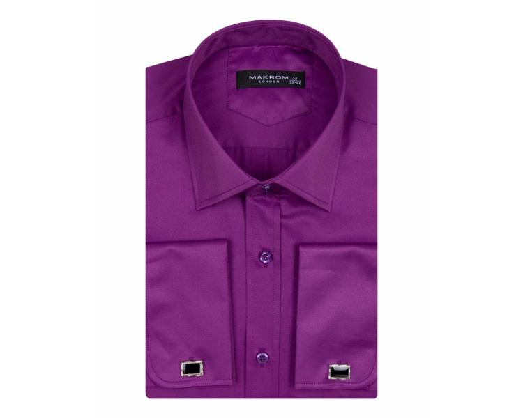 SL 1045-B Men's purple plain double cuff shirt with cufflinks Men's shirts