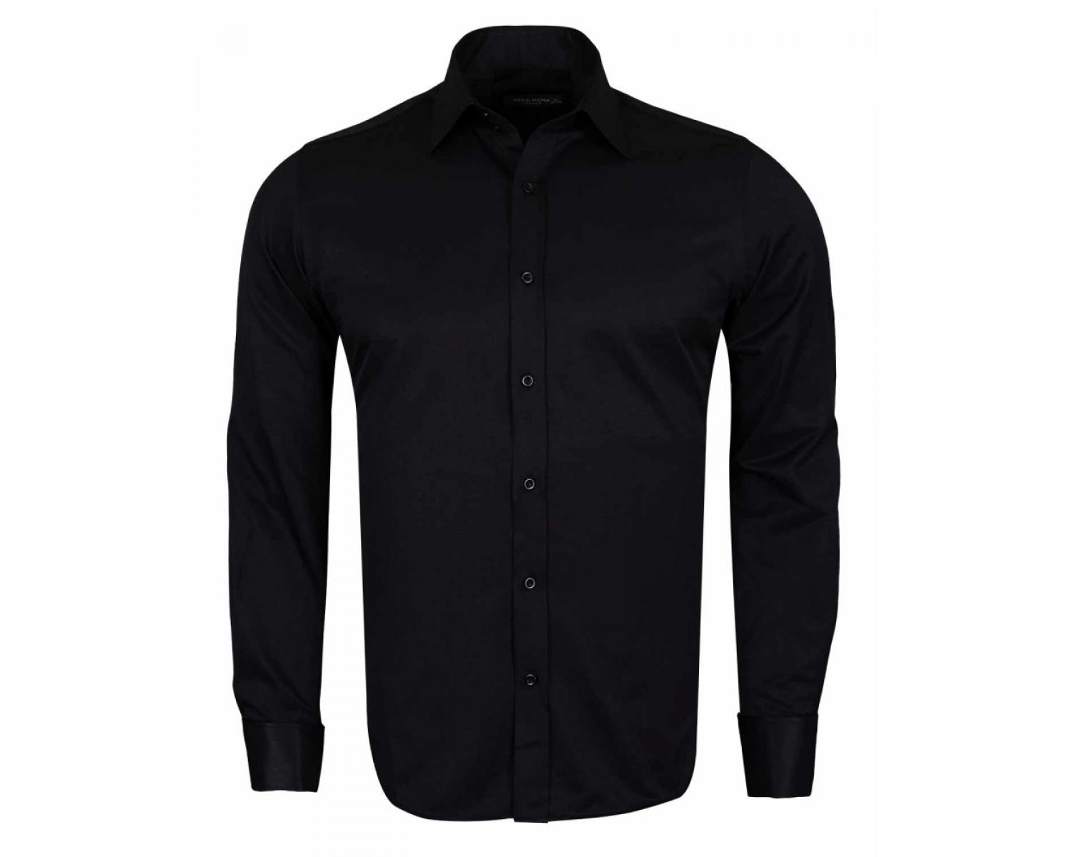 SL 1045-C Men's black plain double cuff shirt with cufflinks - Quality ...