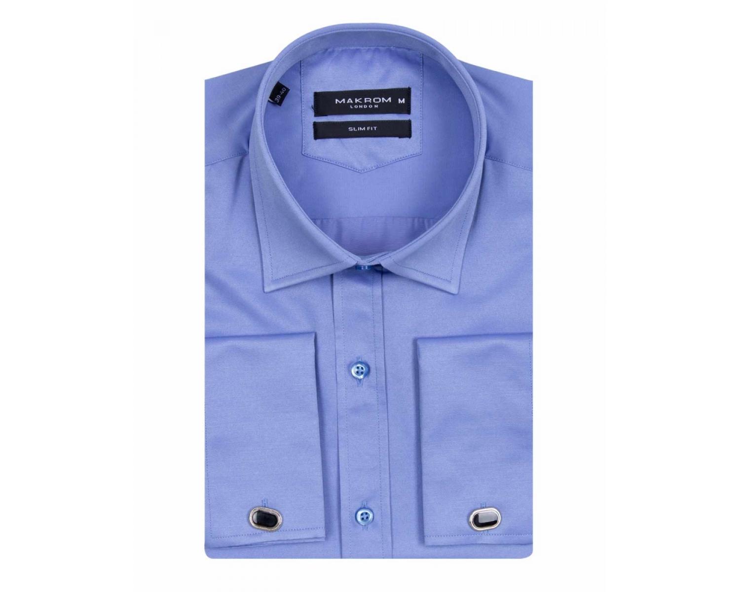 SL 1045-C Men's blue plain classic double cuff shirt with cufflinks ...