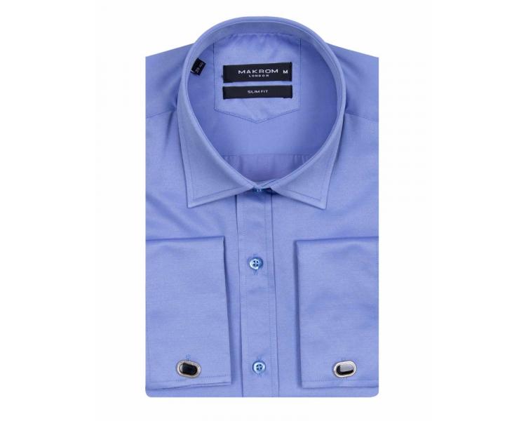 SL 1045-C Men's blue plain classic double cuff shirt with cufflinks Men's shirts