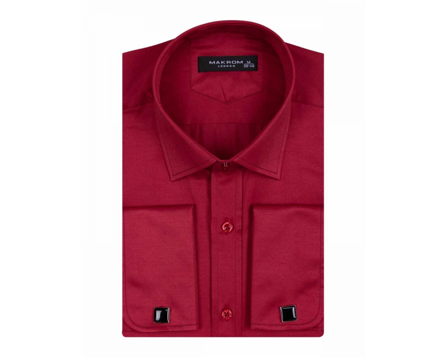 SL 1045-C Men's claret red plain double cuff shirt with cufflinks ...