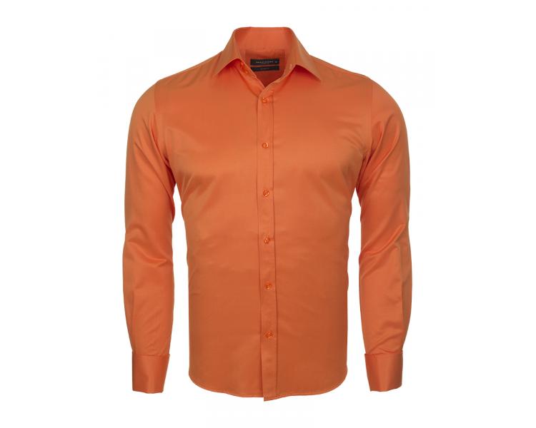 SL 1045-D Men's orange plain classic double cuff shirt with cufflinks Men's shirts