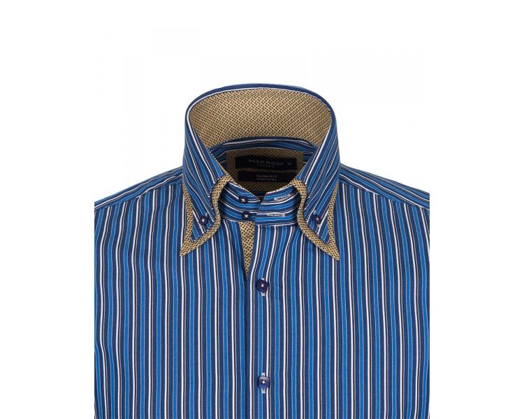 SL 5187 Men's light blue stripe & dot print double collar long sleeved cotton shirt Men's shirts