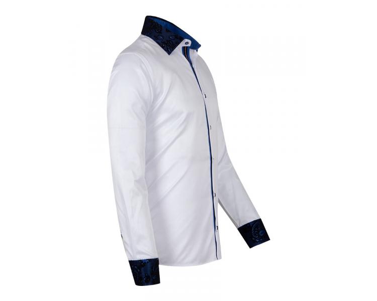 SL 5410 Men's white & dark blue paisley velvet print long sleeved shirt Men's shirts