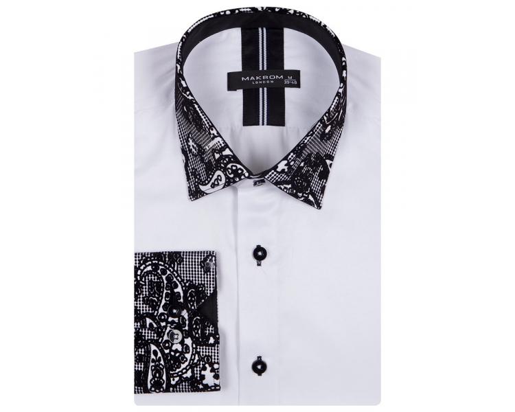 SL 5410 Men's white & black paisley velvet print long sleeved shirt Men's shirts
