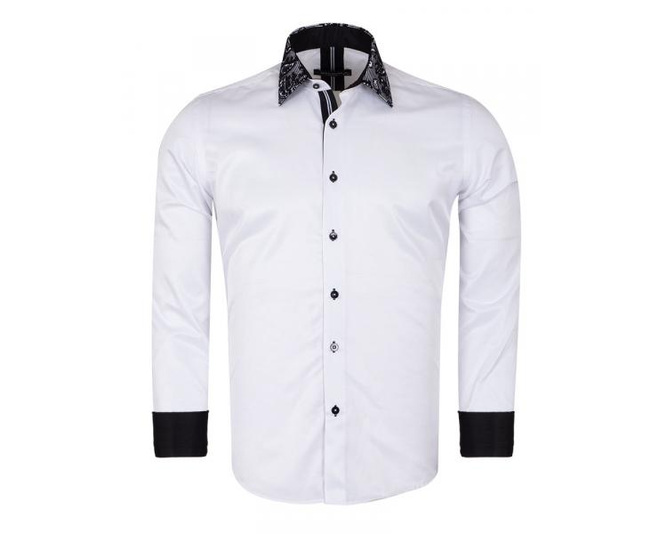 SL 5410 Men's white & black paisley velvet print long sleeved shirt Men's shirts