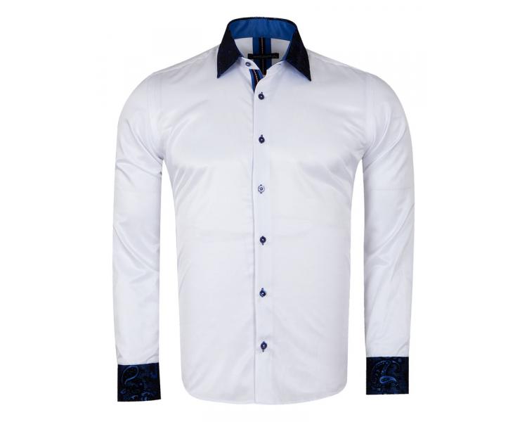 SL 5410 Men's white & dark blue paisley velvet print long sleeved shirt Men's shirts