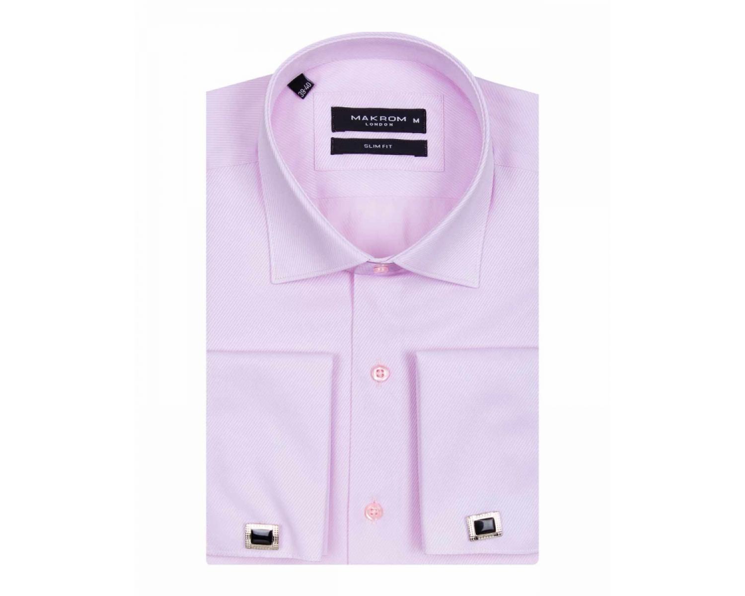 SL 5482 Men's pink plain textured double cuff shirt with cufflinks ...
