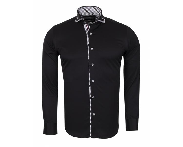 SL 5655 Men's black double collar long sleeved shirt Men's shirts