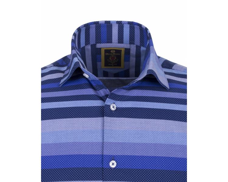 SL 5972 Синяя рубашка в горизонтальную полоску и микро горошек Мужские рубашки